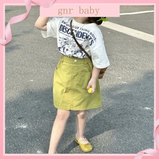 🍓GNR BABY🫐ชุดเสื้อยืดแขนสั้น และกระโปรง พิมพ์ลาย สไตล์เกาหลี สําหรับเด็กผู้หญิง อายุ 3-12 ปี