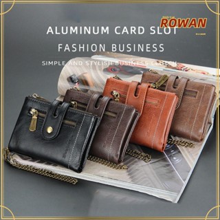 Rowans กระเป๋าสตางค์ หนัง PU มีซิปคู่ กันขโมย สีพื้น 11 ช่อง ใส่บัตรได้ สําหรับผู้ชาย