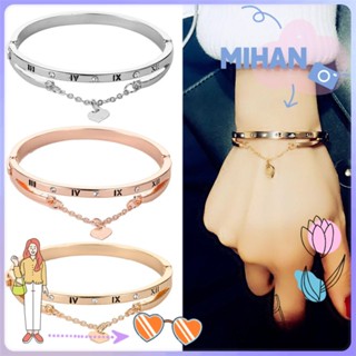 MIHAN Luxury Roma Letter Women Cuff Bangles Heart Dangle Bracelet Charm Rose Gold Jewelry Forever Love Stainless Steel/Multicolor