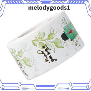 Melodygoods1 สติกเกอร์ฉลาก ทรงกลม ลายใบไม้ สีเขียว มีกาวในตัว