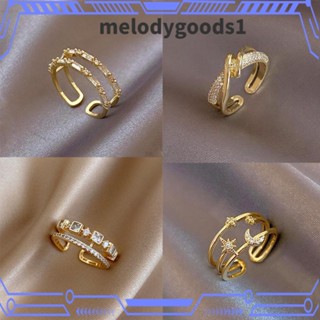 MELODYGOODS1 แหวนแฟชั่น แบบเปิด สองชั้น สไตล์โกธิค เรียบง่าย