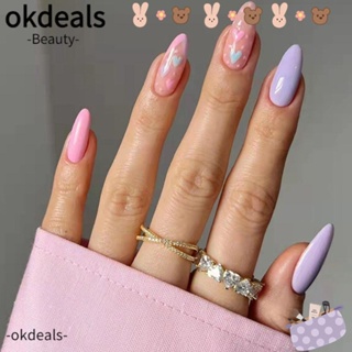 OKDEALS เล็บปลอม อัลมอนด์ แบบเต็มรูปแบบ สไตล์ฝรั่งเศส แฟชั่นสําหรับผู้หญิง จํานวน 24 ชิ้น ต่อกล่อง