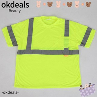 OKDEALS เสื้อกั๊กเซฟตี้ แขนสั้น สะท้อนแสง สีเหลือง แถบสะท้อนแสง ไซซ์เดียว สําหรับใส่ทํางาน