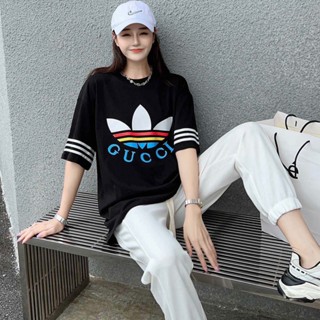 G-u88c - เสื้อยืดแขนสั้น พิมพ์ลายทาง Adidas หลากสี สไตล์คลาสสิก