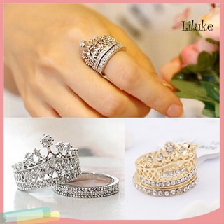 Lk-- ชุดแหวนแต่งงาน อัลลอย ฝังพลอยเทียม รูปมงกุฎ สําหรับผู้หญิง 2 ชิ้น