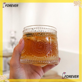 Forever แก้วกาแฟ ลาเต้ สก๊อตช์ แบบใส ลายนูน สไตล์นอร์ดิก วินเทจ สร้างสรรค์