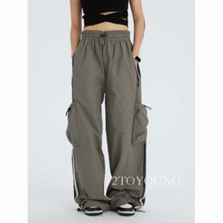 2TOYOUNG  กางเกงขายาว คาร์โก้ กางเกง เชือกอเมริกันคลาสิค Cargo pants 2023 NEW 072637 สไตล์เกาหลี High quality สวยงาม คุณภาพสูง A20M064 36Z230909