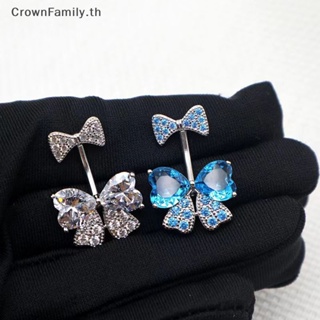 [CrownFamily] เครื่องประดับ จิวสะดือ รูปโบว์ ประดับคริสตัล เพทาย แฟชั่นสําหรับผู้หญิง