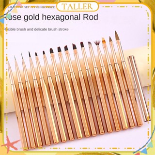 พร้อมส่ง Stcok Nail Art Functional Pen Full Set Rose Gold Hexagonal Pole Pulling Line Drawing Flower Phototherapy Brush Manicure Tool For Nail Shop 16 Designs TALLER