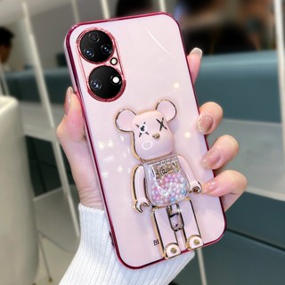 ใหม่ เคสโทรศัพท์มือถือนิ่ม กันกระแทก ปิดด้านหลัง ลายหมีสีชมพูน่ารัก 3D พร้อมขาตั้ง สําหรับ VIVO Y78 Y36 Y27 Y02T Y02A Y02 5G 4G VIVOY78 VIVOY36 VIVOY27 2023