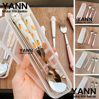 Yann1 ชุดช้อนส้อมตะเกียบ สเตนเลส ลายกระต่าย 3in1 สําหรับปิกนิก