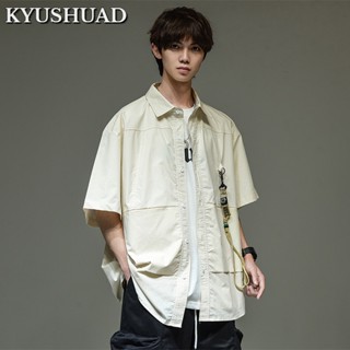 KYUSHUAD เสื้อเชิ้ตทำงานสไตล์อเมริกันแบรนด์ Tide สำหรับผู้ชาย เสื้อคู่แขนสั้นสไตล์สตรีทฮิปฮอปทรงหลวมและหล่อ