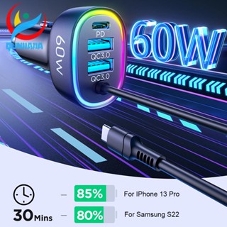 [Qunjiajia.th] อะแดปเตอร์ชาร์จโทรศัพท์มือถือ 3 พอร์ต 60W LED QC 3.0 PD 3.0 สําหรับ Samsung Huawei