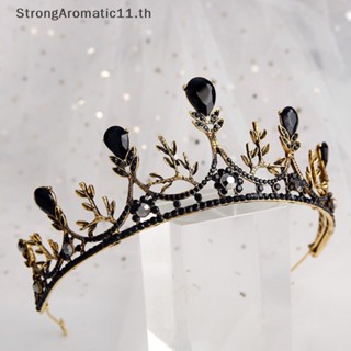 Strongaromatic มงกุฎคริสตัล สีดํา สไตล์เรโทร สําหรับเจ้าสาว งานแต่งงาน 1 ชิ้น