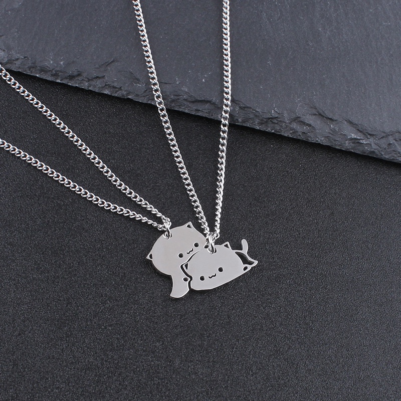 2 ชิ้น สเตนเลส แมว สร้อยคอ คู่รัก สัตว์ จับคู่ จี้สร้อยคอ สําหรับของขวัญวันวาเลนไทน์