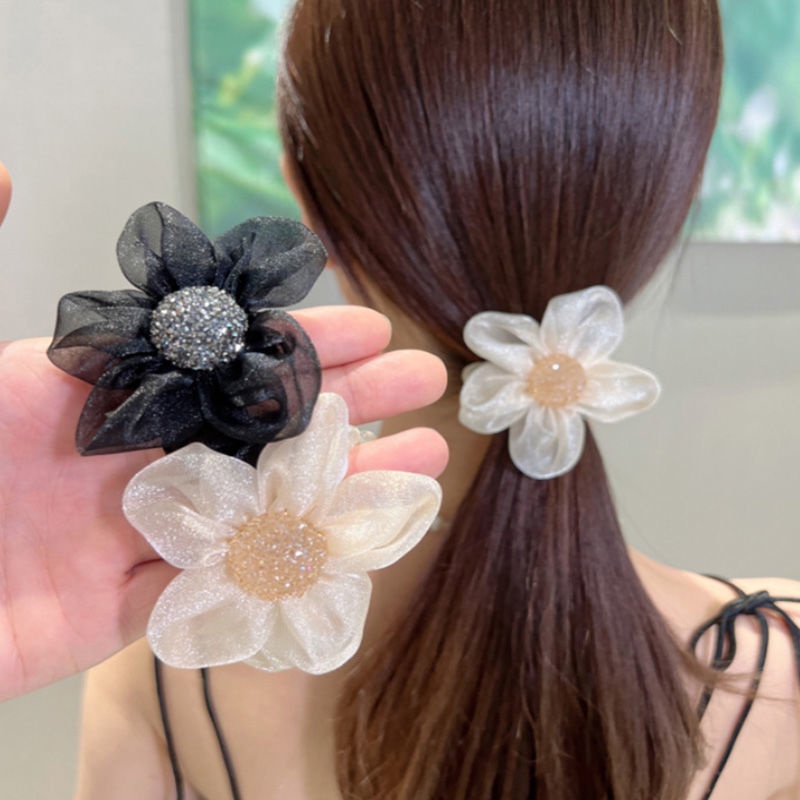 2023 ดอกไม้หัว High-End Feel ดอกไม้แถบคาดศีรษะหญิง Organza Scrunchy Tie ผมยาง Band