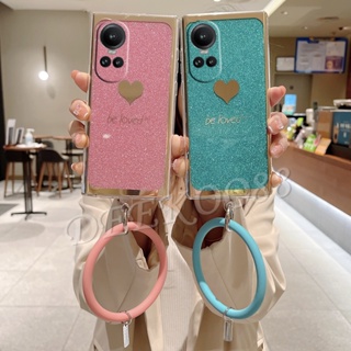 เคสโทรศัพท์มือถือแบบแข็ง แต่งกลิตเตอร์ พร้อมสายคล้องมือ สีทอง สําหรับ OPPO Reno10 Pro Plus Pro+ A58 A78 A98 5G 4G Reno 10 10Pro Reno10Pro+