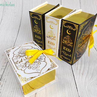 Nickolas กล่องขนม กล่องบรรจุภัณฑ์ รูปหนังสือ ช็อคโกแลต Eid Mubarak Ramadan 10 ชิ้น