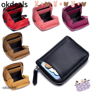 Okdeals กระเป๋าสตางค์ กระเป๋าใส่เหรียญ หนังวัว มีซิป บล็อก RFID ความจุขนาดใหญ่ แบบพกพา สําหรับผู้หญิง