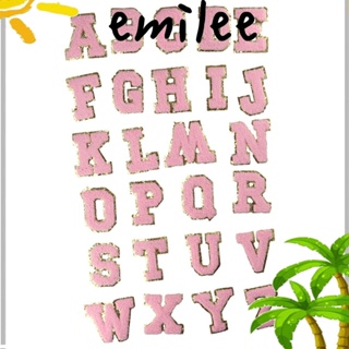 Emilee แผ่นแพทช์ตัวอักษร Chenille สีชมพู 6 ซม. สําหรับเย็บปักถักร้อย ผ้าขนหนู กระเป๋าสตางค์