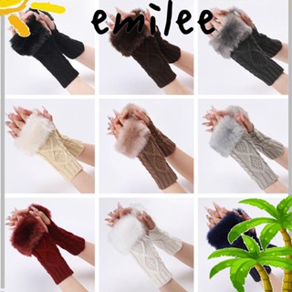 Emilee ถุงมือถัก แบบเปิดนิ้วมือ หนา ให้ความอบอุ่น สําหรับผู้หญิง