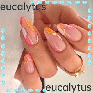 Eucalytus1 เล็บปลอมอัลมอนด์ หัวแหลม ถอดออกได้ ยาวปานกลาง สําหรับตกแต่งเล็บ