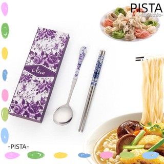 Pista 2 ชิ้น / เซต ช้อน ตะเกียบ แบบพกพา เกาหลี กําหนดเอง ของขวัญ การ์ตูน อาหารเย็น