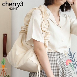 Cherry3 กระเป๋าถือลําลอง ผ้าฟาบริค แบบผูกเชือก