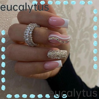 Eucalytus1 เล็บปลอม ถอดออกได้ ขอบสีขาว DIY 24 ชิ้น