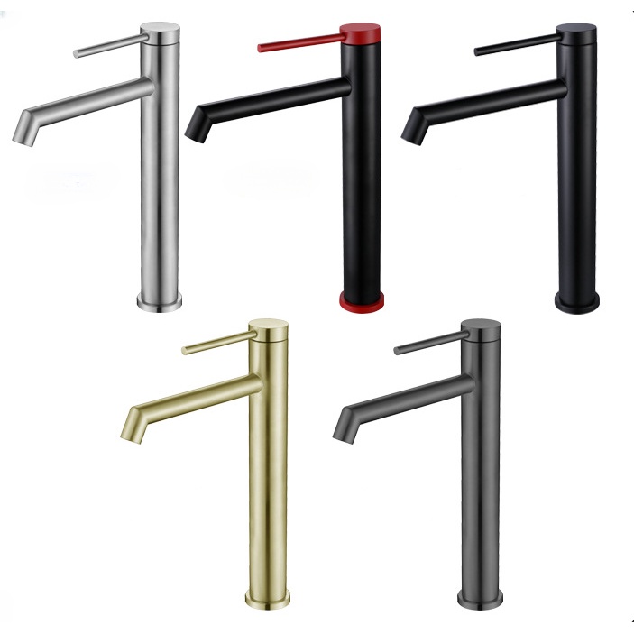 Stylish Round Drip Tip Water Tap for Bathroom Sink ก๊อกน้ําสแตนเลสควบคุมคู่ร้อนและเย็นพร้อมความสูง -