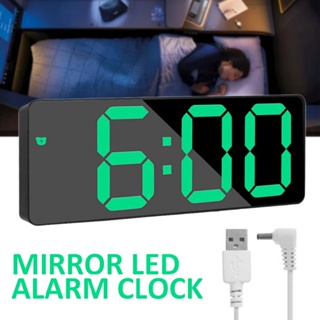New Mirror LED Alarm Clock Night Light Thermometer Digital Clock USB Charging