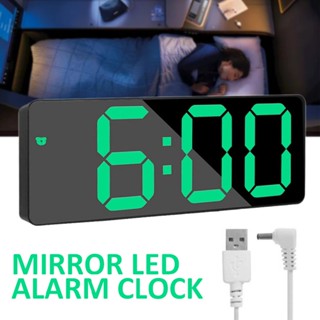 New Mirror LED Alarm Clock Night Light Thermometer Digital Clock USB Charging