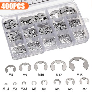 New 400pcs Stainless Steel Clip Circlips 1.5-15mm Assortment E-type Circlip Set