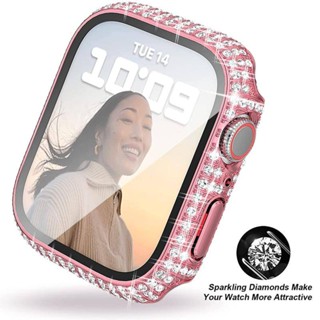 สําหรับ Series 8 7 45 มม. 41 มม. 4 5 6 SE SE2 44 มม. 40 มม. 1 2 3 42 มม. 38 มม. หรูหรา เพชร Apple Watch เคสฟิล์มกระจกนิรภัยในตัว