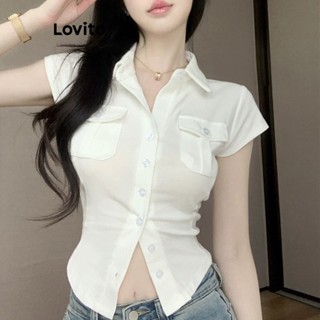 Lovito เสื้อเบลาส์ลําลอง แต่งกระดุม สําหรับผู้หญิง LNA19143 (สีขาว)