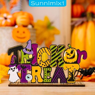 [Sunnimix1] ป้ายไม้ ลายฮาโลวีน หลากสี สําหรับตกแต่งโต๊ะ 2 ชิ้น