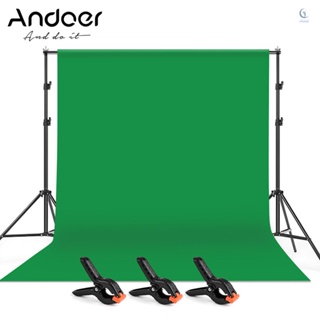 Andoer ฉากหลังสตูดิโอถ่ายภาพ ผ้าฝ้ายโพลีเอสเตอร์ 2 * 3 ม. 6.6 * 10 ฟุต สีเขียว พร้อมขาตั้งฉากหลัง 2 * 3 ม. 6.6 * 10 ฟุต และแบ็คดรอป 3 ชิ้น