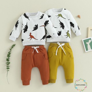 Babyclothes- ชุดเสื้อกันหนาว แขนยาว พิมพ์ลายไดโนเสาร์ และกางเกงยางยืด 2 ชิ้น สําหรับเด็กวัยหัดเดิน