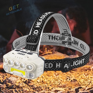 [Getdouble.th] 500lm XPE COB ไฟหน้า LED เซนเซอร์ 1200mAh Type-C ชาร์จ USB IPX4