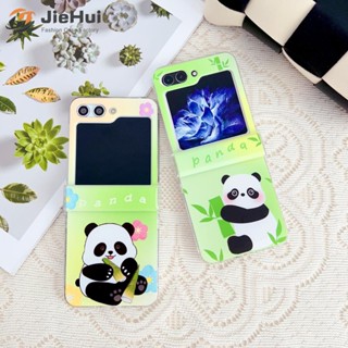 Jiehui เคสโทรศัพท์มือถือ ลายแพนด้า ดอกไม้ แพนด้า ไม้ไผ่ แฟชั่น สําหรับ Samsung Z Flip5 (ครบชุด 3 ชิ้น)