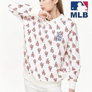 Mlb100% เสื้อกันหนาว คอกลม ปักลายโลโก้ สไตล์เรโทร สําหรับผู้หญิง