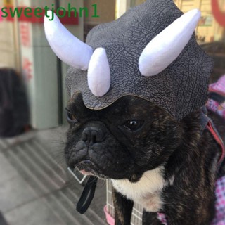 Sweetjohn หมวกคอสเพลย์ รูปไดโนเสาร์ Triceratops Bulldog สีดํา สําหรับสุนัข