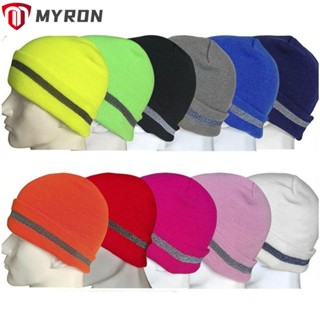 Myron หมวกบีนนี่ สะท้อนแสง ให้ความอบอุ่น ป้องกันลม สีพื้น แฟชั่นฤดูใบไม้ร่วง และฤดูหนาว สําหรับผู้หญิง และผู้ชาย