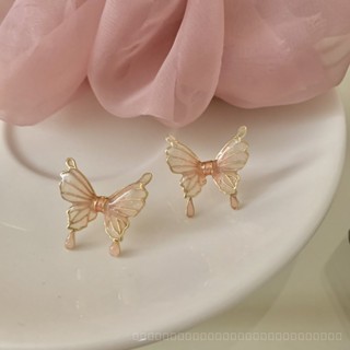 0812-YWFK-EH Mori Style Fairy Fresh Pink Butterfly Earrings Sweet Elegance High-End Fashion All-Match Delicate Earrings Earrings YV7F