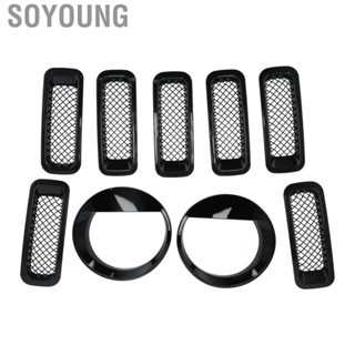 Soyoung Front Mesh Grille Inserts Headlight Trim Rings Kit Decoration Fit for  Patriot 2011-2016