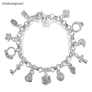 Shakangcool สร้อยข้อมือโซ่ จี้รูปดวงจันทร์ หัวใจ ล็อกไขว้ เครื่องประดับแฟชั่น สําหรับผู้หญิง งานแต่งงาน ปาร์ตี้ ของขวัญ SGL