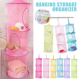 New 1pc Up Net Mesh Hanging 3 Compartment Kids Storage Basket Toy Organizer Bag
