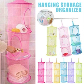 New 1pc Up Net Mesh Hanging 3 Compartment Kids Storage Basket Toy Organizer Bag