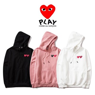 Cdg เสื้อกันหนาว ปักลายหัวใจคู่ Rei Kawakubo play hoodie