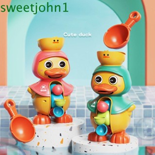 Sweetjohn ของเล่นอาบน้ํา PVC หมุนได้ ลายการ์ตูนเป็ด สําหรับเด็ก 1-4 ปี